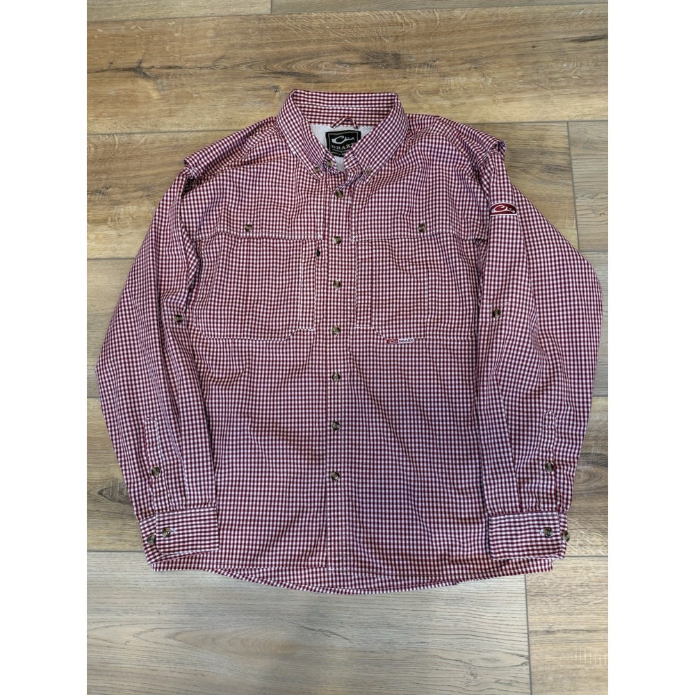 Drake Clothing Co Shirt Mens L Red Plaid Vented Button Up Long Sleeve Fishing